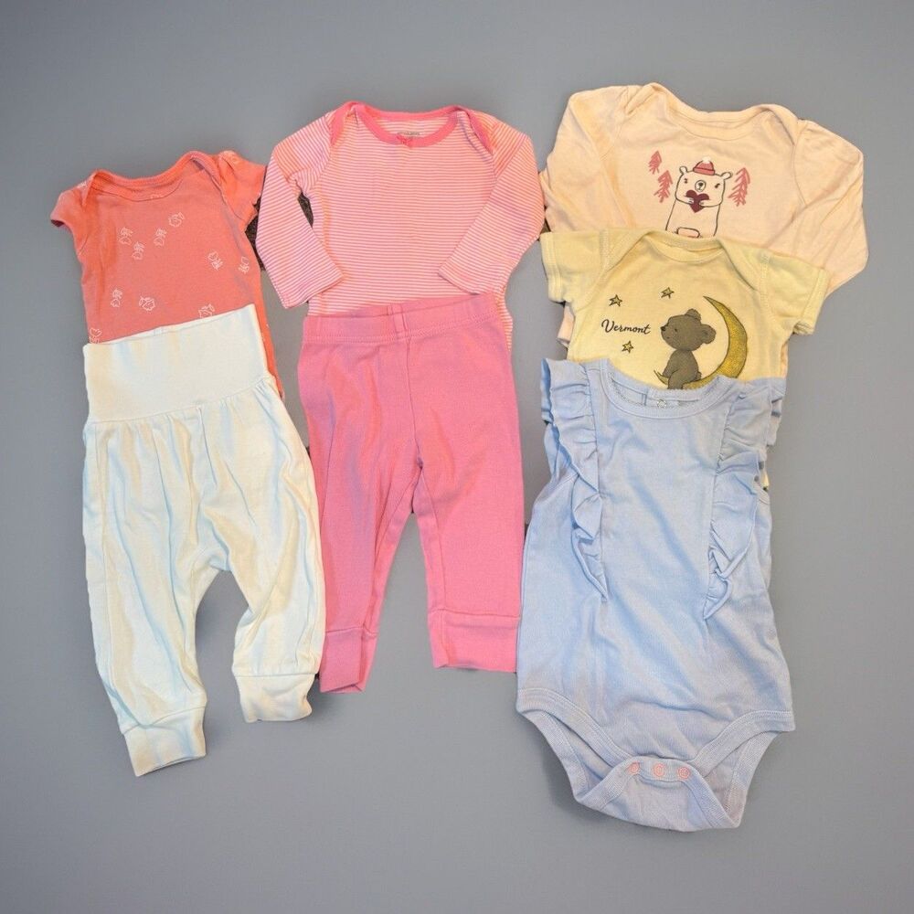 Baby Girl 3M Pastel Bodysuit Bundle Ruffle Floral Layette 9Piece Lot